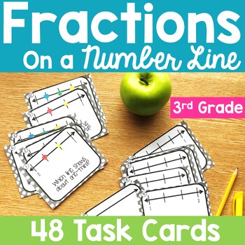 Preview of Fractions on a Number Line Task Cards 3.NF.2 Equivalent Greater Than 1