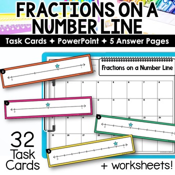 Preview of Fractions on Number Lines Task Cards for 3rd Grade Fractions Practice 3NF2