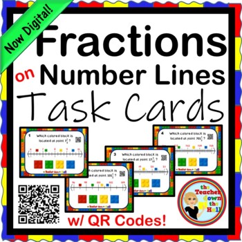 Preview of Fractions on a Number Line Task Cards NOW Digital!