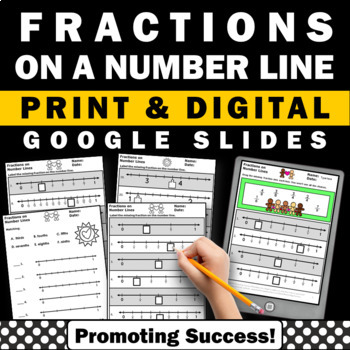 Preview of Fractions on a Number Line Worksheets Google SLIDES Print Digital Resources