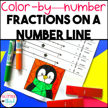 Preview of Fractions on a Number Line Worksheets Color By Number