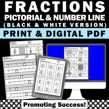 Preview of Fractions on a Number Line Worksheets Comparing Equivalent Word Problems Charts