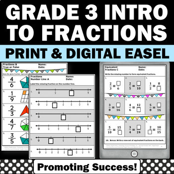 Preview of Fractions on a Number Line Equivalent Comparing Worksheets 3rd Grade Math Review
