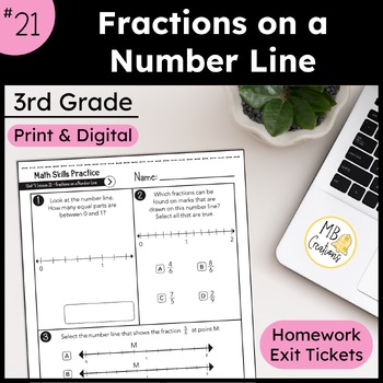 Preview of Fractions on a Number Line Worksheet L21 3rd Grade iReady Math Exit Tickets