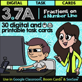 Preview of Fractions on a Number Line for Google Slides™ & Boom Cards™ | Math TEK 3.7A