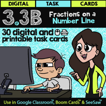 Preview of Fractions on a Number Line in Google Slides™ Forms™& Boom Cards™ | Math TEK 3.3B