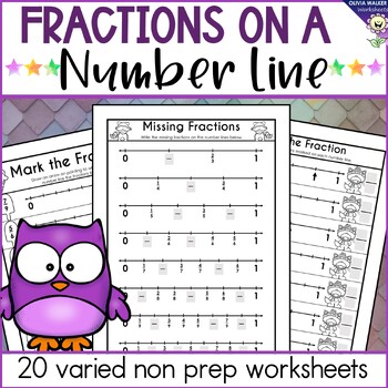 Preview of Fractions on a Number Line worksheets and Printable, order, fill in the gaps
