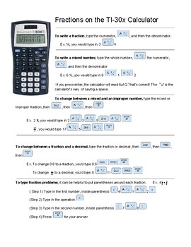 Preview of Fractions on the Calculator "cheat sheet"