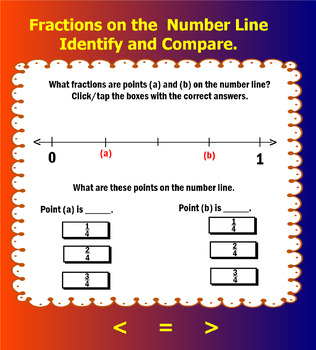 Preview of Fractions on the number line: identify and compare.