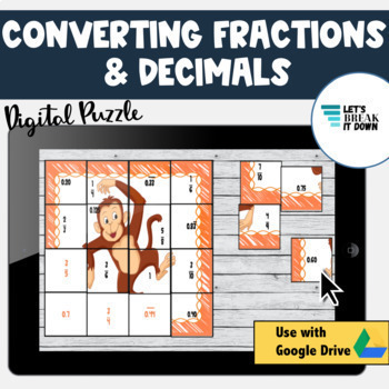 Preview of Fractions to Decimals Conversions FREE Puzzle Activity Distance Learning