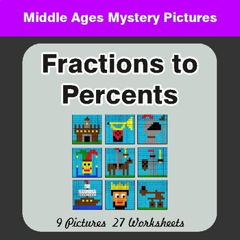 Fractions to Percents - Color-By-Number Math Mystery Pictures