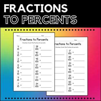 Preview of Fractions to Percents Worksheets - Counting & Writing Activities - Test Prep