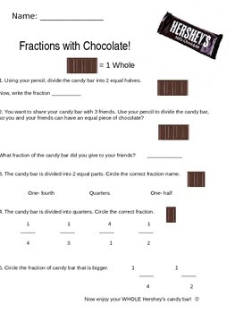 Preview of Fractions with Hershey Candy Bar Quiz