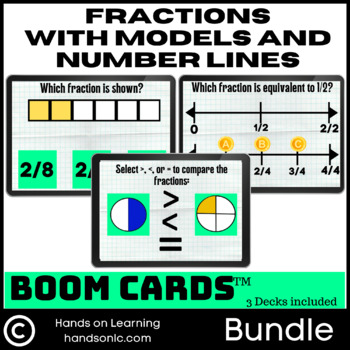 Preview of Fractions with Number Lines and Models Boom Cards Bundle