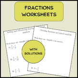 Fractions worksheets (with solutions)