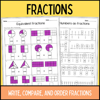 Preview of Fractions write, compare, order Activity Packet for Math centers, sub plan etc