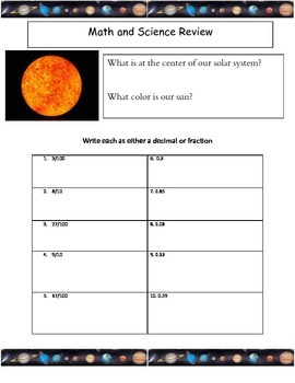 Preview of 4th grade Common Core Decimals/Solar System Review