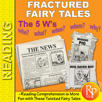 Preview of Fractured Fairy Tales & 5 Wh Questions -Reading Comprehension No Prep Worksheets