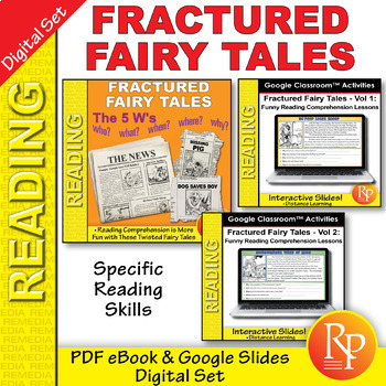 Preview of Fractured Fairy Tales  5 Ws Questions for Reading Comprehension No Prep Digital