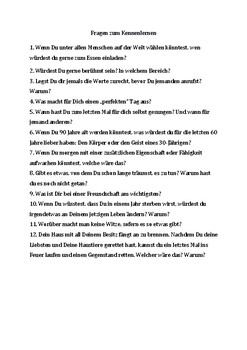 Preview of Fragen zum Kennenlernen (Upper Intermediate/Advanced German Conversation)