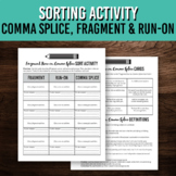 Fragment, Comma Splice, and Run-on Sentence Sorting Activi