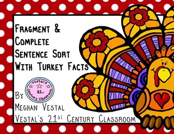 Preview of Fragment & Complete Sentence Sort Using Turkey Facts
