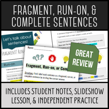 Preview of Fragment, Run-on, and Complete Sentence / Middle School ELA