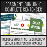 Fragment, Run-on, and Complete Sentence / Middle School ELA