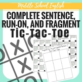 Fragment, Run-on, and Complete Sentence Tic-Tac-Toe - Midd