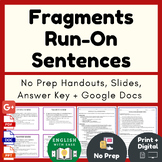 Fragments & Run Ons Activities, Worksheets, PPT & Key | Pr