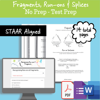 Preview of Fragments,Run-ons & Comma Splices:ELA Editing/Revising/Grammar Practice/Test Pre