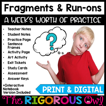 Preview of Fragments, Run-ons & Sentences Lesson, Practice & Assessment | Print & Digital