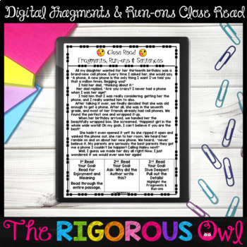 Fragments, Run-ons and Sentences Activities by The Rigorous Owl | TpT