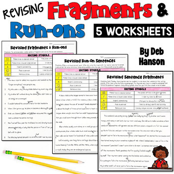 Preview of Revising Fragments and Run-on Sentences: 5 Proofreading Practice Worksheets