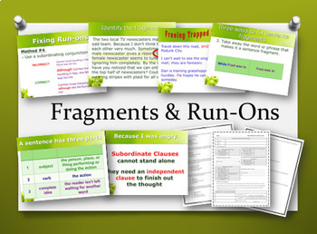 Preview of Fragments and Run-ons: Video, PowerPoint, Notes, HW, & Quiz - Grammar