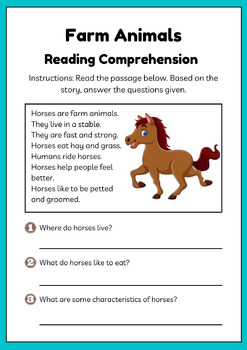 Preview of Fram animals Horse,Sheep,Duck, Turkey and Co Reading and Listening Comprehension