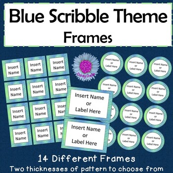 Preview of Frames and Labels with Text Boxes Blue Scribble Theme Classroom Decor