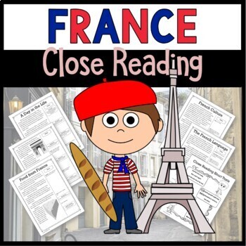 Preview of France Close Reading Comprehension Passages and Country Study