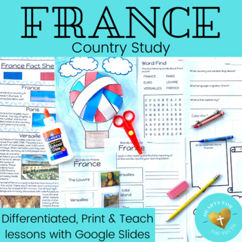 Preview of France Country Study - Print & Teach Lesson - Reading Passages & Activity Pages