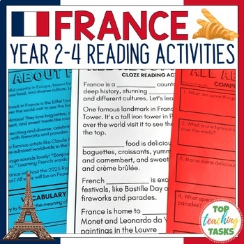 Preview of France Country Study Reading Comprehension and Literacy Activities Year 2-4