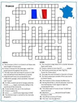 France Crossword Puzzle & Word Search Combo | TPT