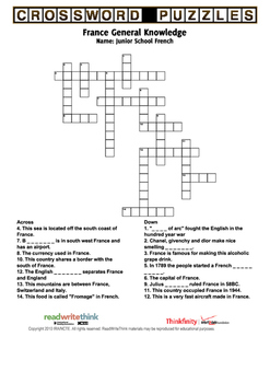 france general knowledge crossword by penny christie tpt