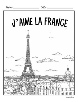 Preview of France "J'aime la France" FREE coloring page | Primary coloring sheet