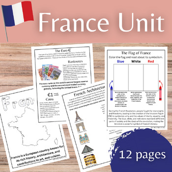 Preview of France Mini Unit Cultural Study Geography Cuisine Currency and More K-3rd