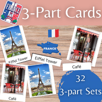 Preview of France Montessori Style 3-Part Cards for Vocabulary and Language Building