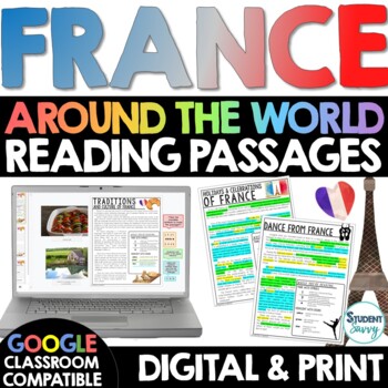 Preview of France Reading Passages Google Classroom - Around the World Activities