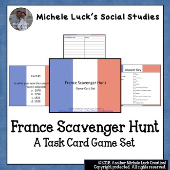 Preview of France Scavenger Hunt Task Card Game Activity - French Geography or Facts Study