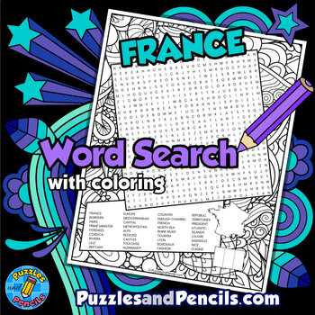 Preview of France Word Search Puzzle with Coloring Activity Page | Countries of Europe
