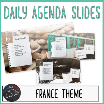 Preview of France themed daily agenda slides for Google™ Drive/Powerpoint/Smartboard