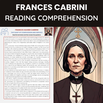 Preview of Frances Xavier Cabrini Biography Reading Comprehension | Mother Cabrini Day